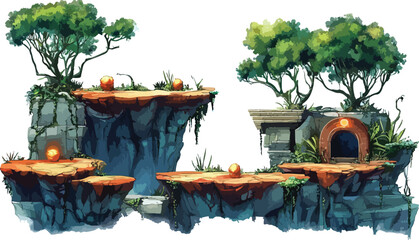 Forest Platform with Trees and Mushrooms