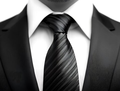 Formal attire including a suit shirt and a striped black tie