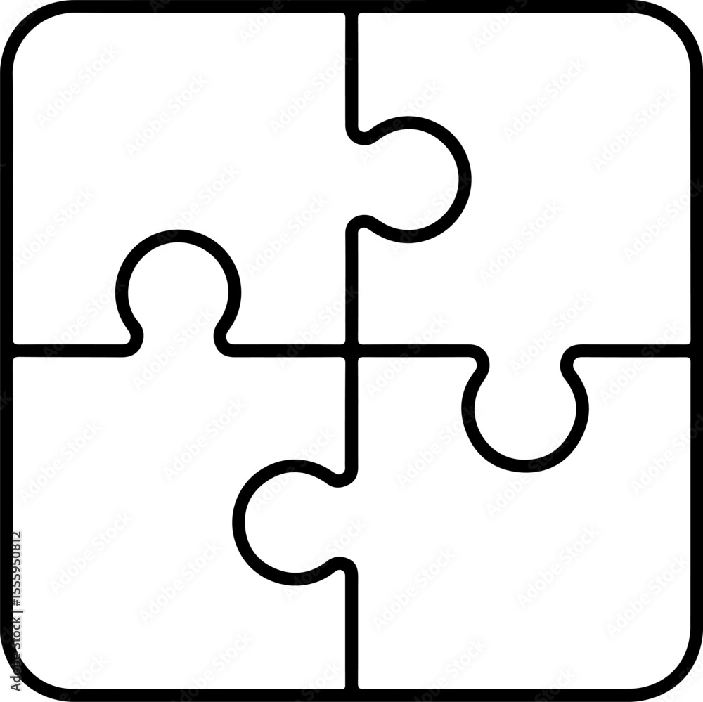 Poster simple four piece puzzle outline icon representing connection and teamwork