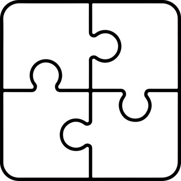 Simple four piece puzzle outline icon representing connection and teamwork