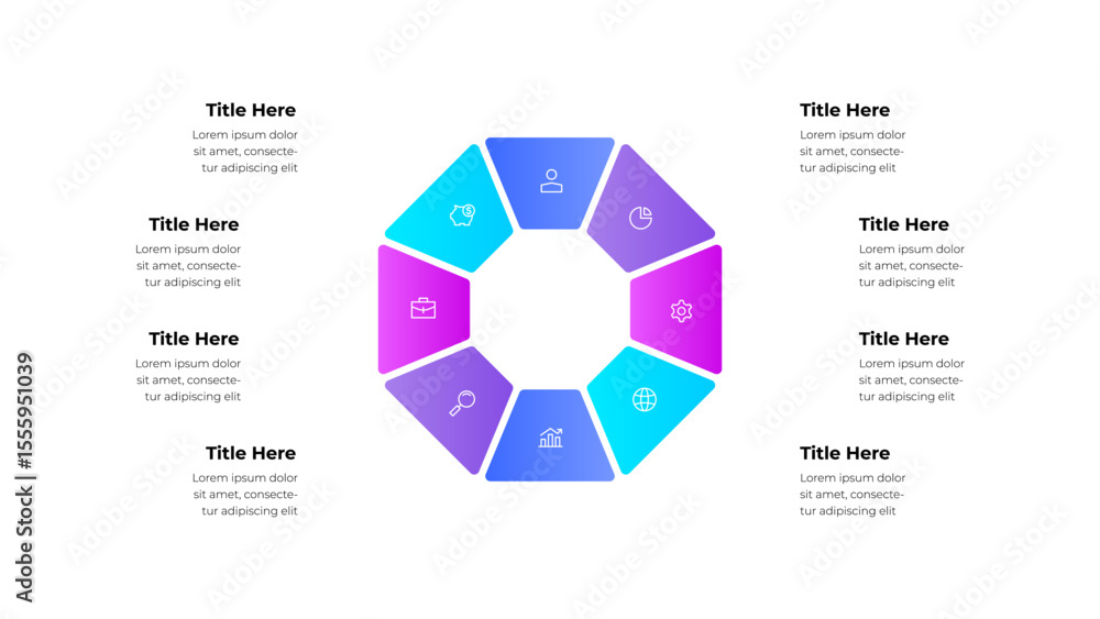 Aufkleber A visually appealing circular infographic design featuring colorful 8 sections and icons, ideal for business, data, and information presentations