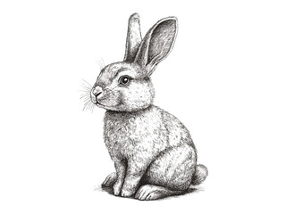 Vintage style Easter bunny engraving, black sketch, retro hand-drawn rabbit, spring celebration, engraved animal, old engraving style, trendy seasonal design, Easter home decoration