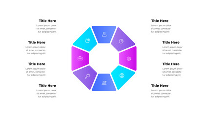 A visually appealing circular infographic design featuring colorful 8 sections and icons, ideal for business, data, and information presentations