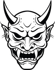High Quality Vector Illustration Of Japanese Oni Demon Mask Artwork