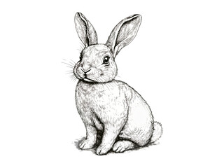Retro hand-drawn rabbit, vintage Easter bunny engraving, black ink drawing, old engraving style, spring celebration sketch, seasonal design, trendy Easter decor, animal art