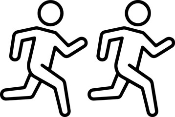 Two abstract figures running side by side in a stylized line art design