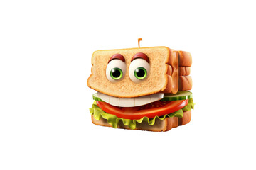 A happy cartoon sandwich with big eyes, tomato, lettuce, and cucumber. background removed