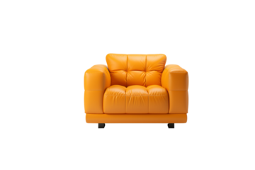 A vibrant orange leather armchair, modern design, comfortable seating. background removed