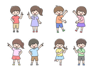 示すポーズの子どもたちのセット　半袖