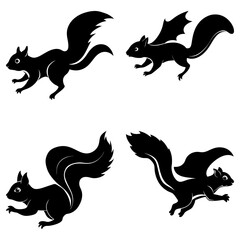 Illustration of four black geese in various poses with one inside of a circle design element