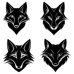 Four black great danes standing in different poses with detailed outlines on a white background