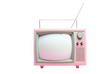 A pink retro television with a blank screen and antenna, nostalgic and vintage. background removed