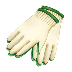 A pair Gardening gloves. Watercolor Hand drawn Illustration of gloves for caring for plants and flowers. Safety gloves in the industrial and construction. Design elements Gardening or horticulture