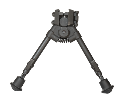 Black metal bipod for shooting from the front on a transparent png background
