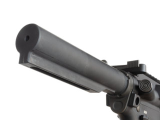 Angled view of an assault rifle buffer tube without a stock on