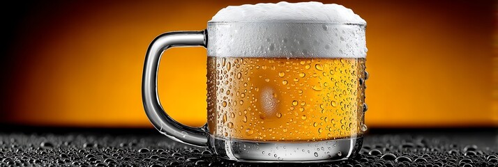 Refreshing Cold Beer Mug With Foam On A Dark Background