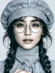 Stylish Woman with Braids and Beret Wearing Glasses
