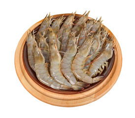 raw vannamei shrimp in wooden bowl
