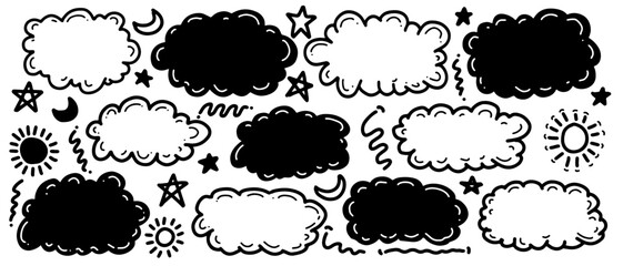 Hand drawn doodle clouds and weather elements set vector illustration