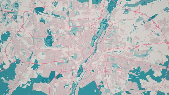 Zoom in on the map of Munich City in Germany, with text. Cinematic digital abstract 3d world map animation highlights aerial views, tourism, and travel. 4k