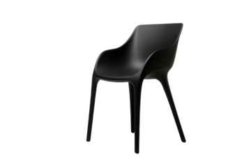 Sleek, black plastic chair with modern design, ergonomic seat, and elegant legs. background removed