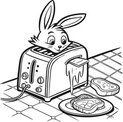 Cartoon vector illustration of a rabbit in a retro toaster, isolated on white, perfect for breakfast kitchen equipment