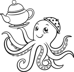 Cute cartoon sea animals with a happy octopus, fish, and seahorse vector illustration