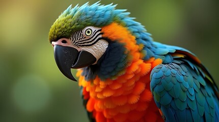 Obraz premium A close-up photograph of a colorful parrot's feathers, showcasing the vibrant patterns and textures