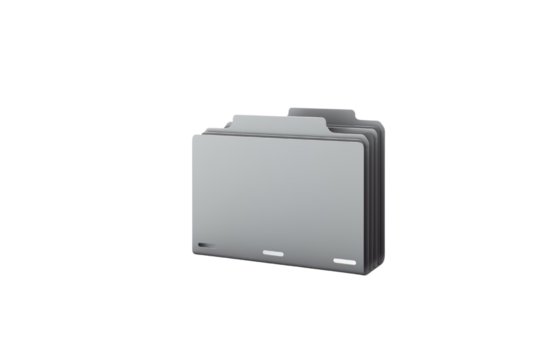 A stack of grey file folders,  representing organization and data storage. background removed