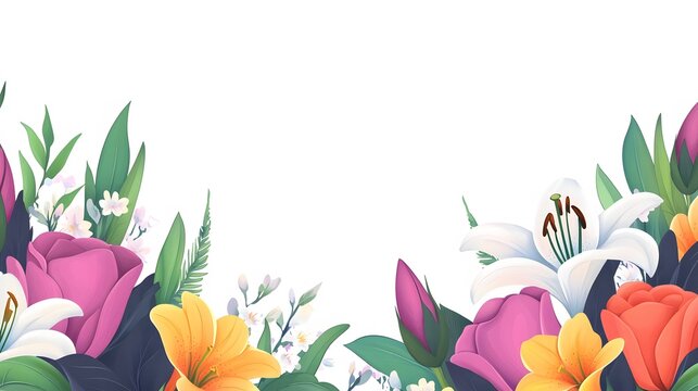 Vibrant Floral Border Design with Lilies and Tulips