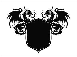 dragon logo with black shield, minimalist dragon logo, silhouette dragon