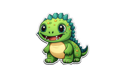 Fototapeta premium Adorable cartoon baby dinosaur, green with big eyes, standing happily. background removed