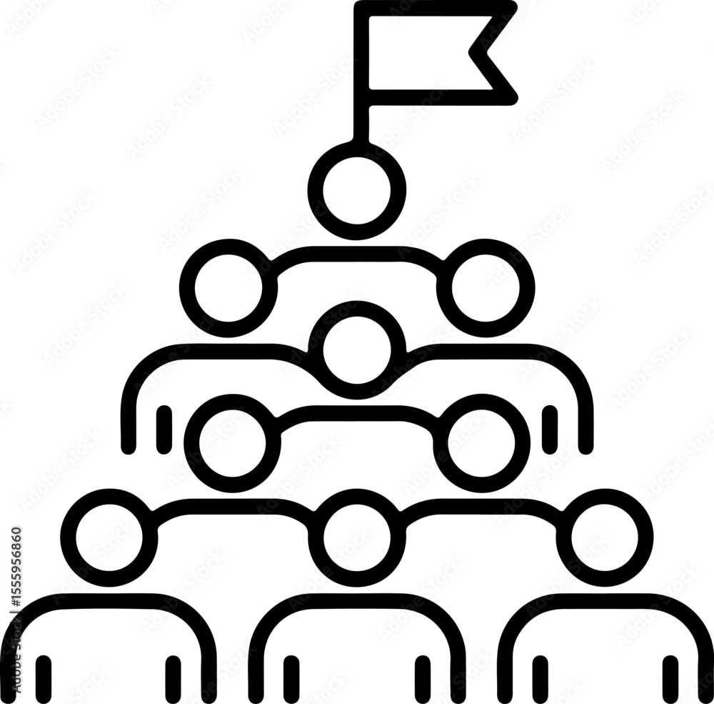Poster teamwork structure with a leader at the top and a flag symbolizing success