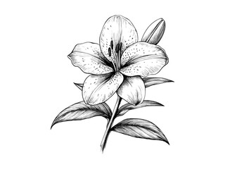 Vintage engraved Easter lily flower, springtime religious symbol, retro floral artwork, black sketch, old engraving style, trendy seasonal decor, hand-drawn style illustration