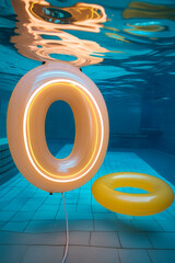 Illuminated Pool Float Underwater in Blue Swimming Pool
