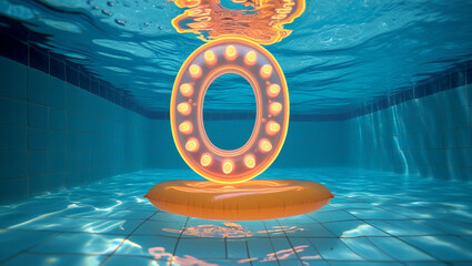 Illuminated Pool Float Underwater in Blue Swimming Pool