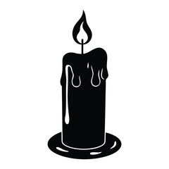 Single lit candle silhouette with dripping wax and a warm glowing flame