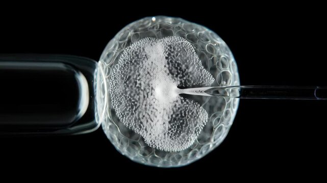 This clip showcases a scientist performing advanced procedures on a cell, highlighting techniques used in reproductive biology. The focus is on meticulous manipulation and observation. In vitro 