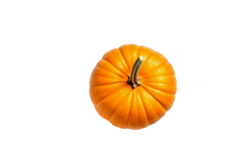 Overhead view of a vibrant orange pumpkin, isolated on a transparent background. background removed