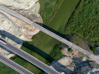 Nallihan Bird Sanctuary Beypazari Ankara Turkey High-angle view of a modern highway bridge spanning a river.An aerial shot of a multi-lane highway bridge crossing a greenish-brown river. NALLIHAN 