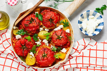Greek Stuffed Tomatoes Yemista.top veiw.selective focus