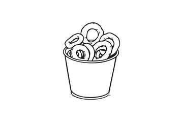 Crispy Onion Rings in a Paper Cup Fast Food line art and black color