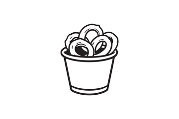 Crispy Onion Rings in a Paper Cup Fast Food line art and black color