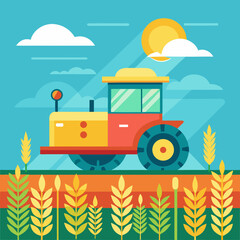 farm tractor and wheat field
