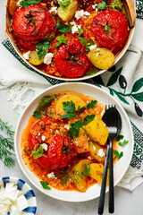 Greek Stuffed Tomatoes Yemista.top veiw.selective focus