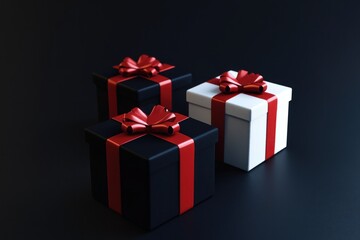Obraz premium Three gift boxes with red ribbons and bows