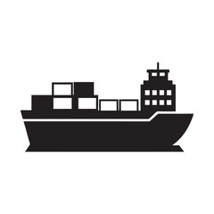 Cargo Ship Silhouette Icon for Logistics and Transportation Industry with Containers and Navigation Tower Design