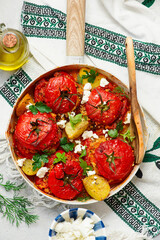 Greek Stuffed Tomatoes Yemista.top veiw.selective focus