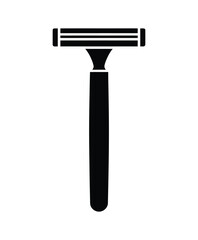 A minimalist black and white illustration of a safety razor in a flat design style
