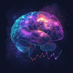 cosmic brain illustration in blue and purple swirling galaxy concept